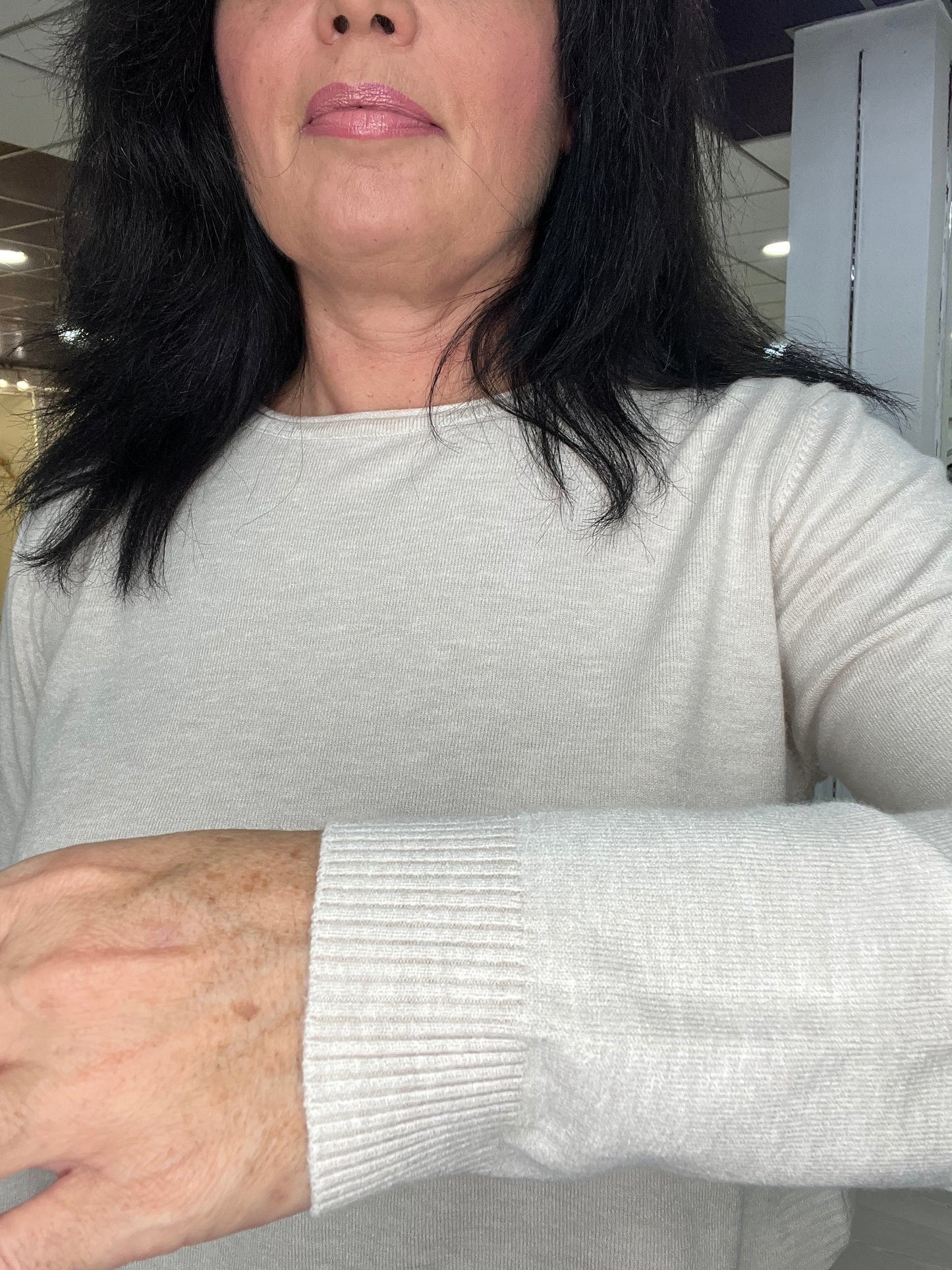 T-L/XL.👉Jersey suave con aberturas laterales beig Siloa