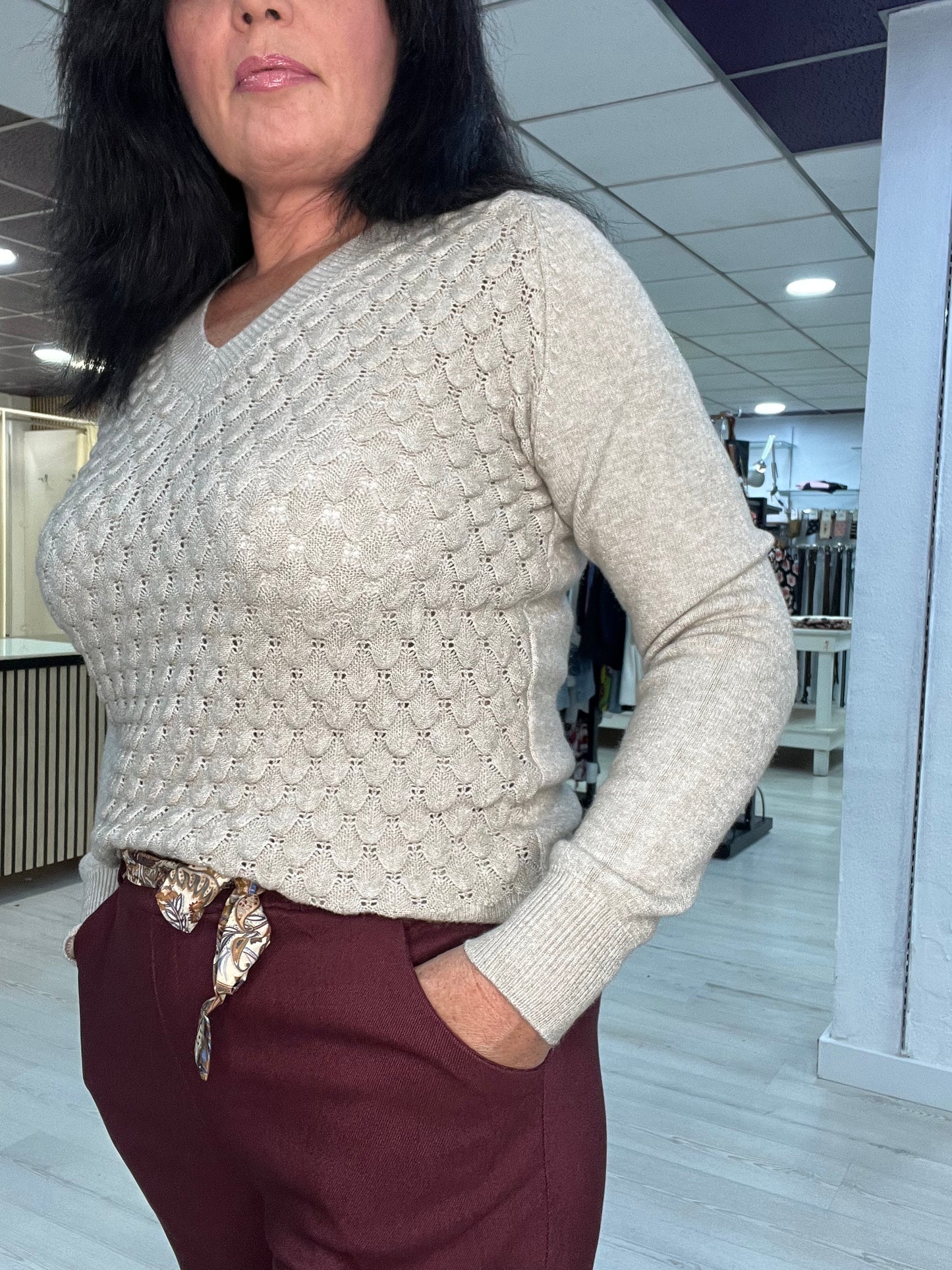 Pantalón elástico burdeos Bella