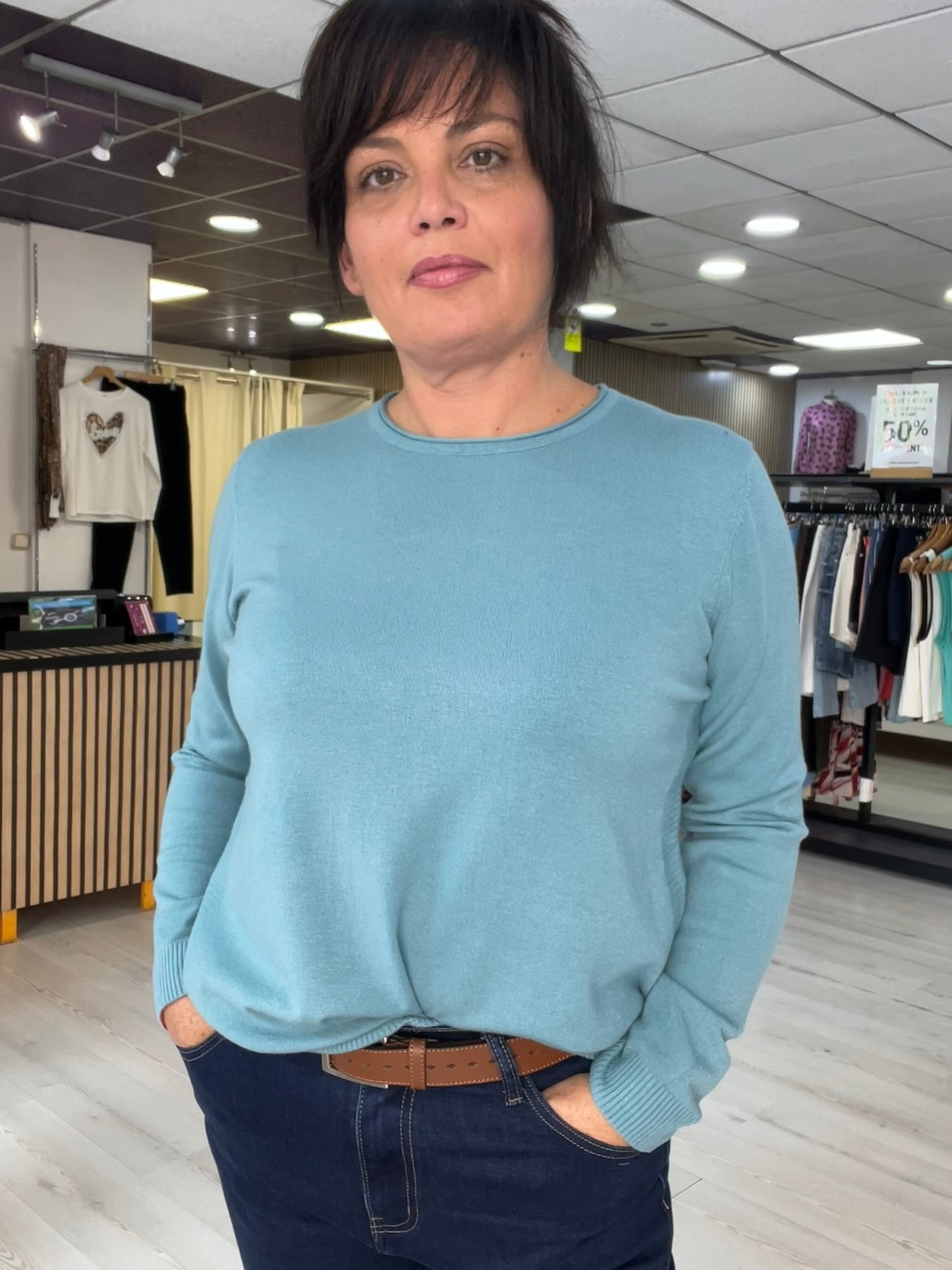 T-L/XL👉Jersey suave con aberturas laterales turquesa Siloa