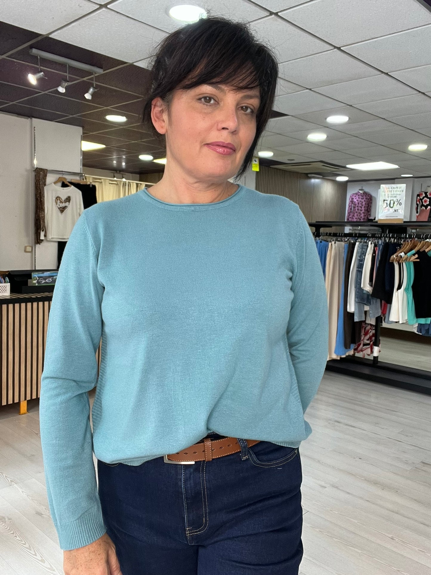 T-L/XL👉Jersey suave con aberturas laterales turquesa Siloa