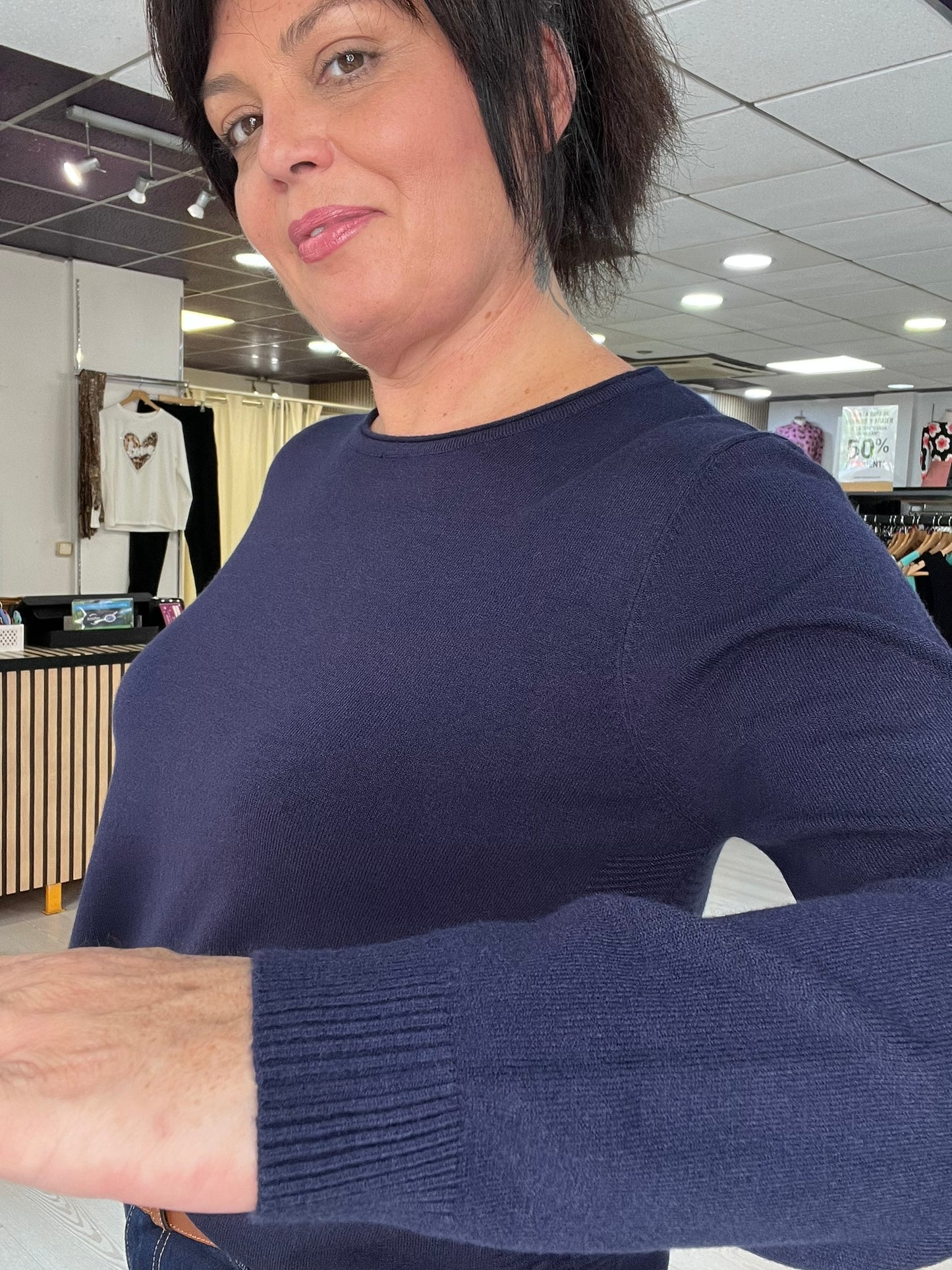 T-S/M.👉Jersey suave con aberturas laterales marino Siloa