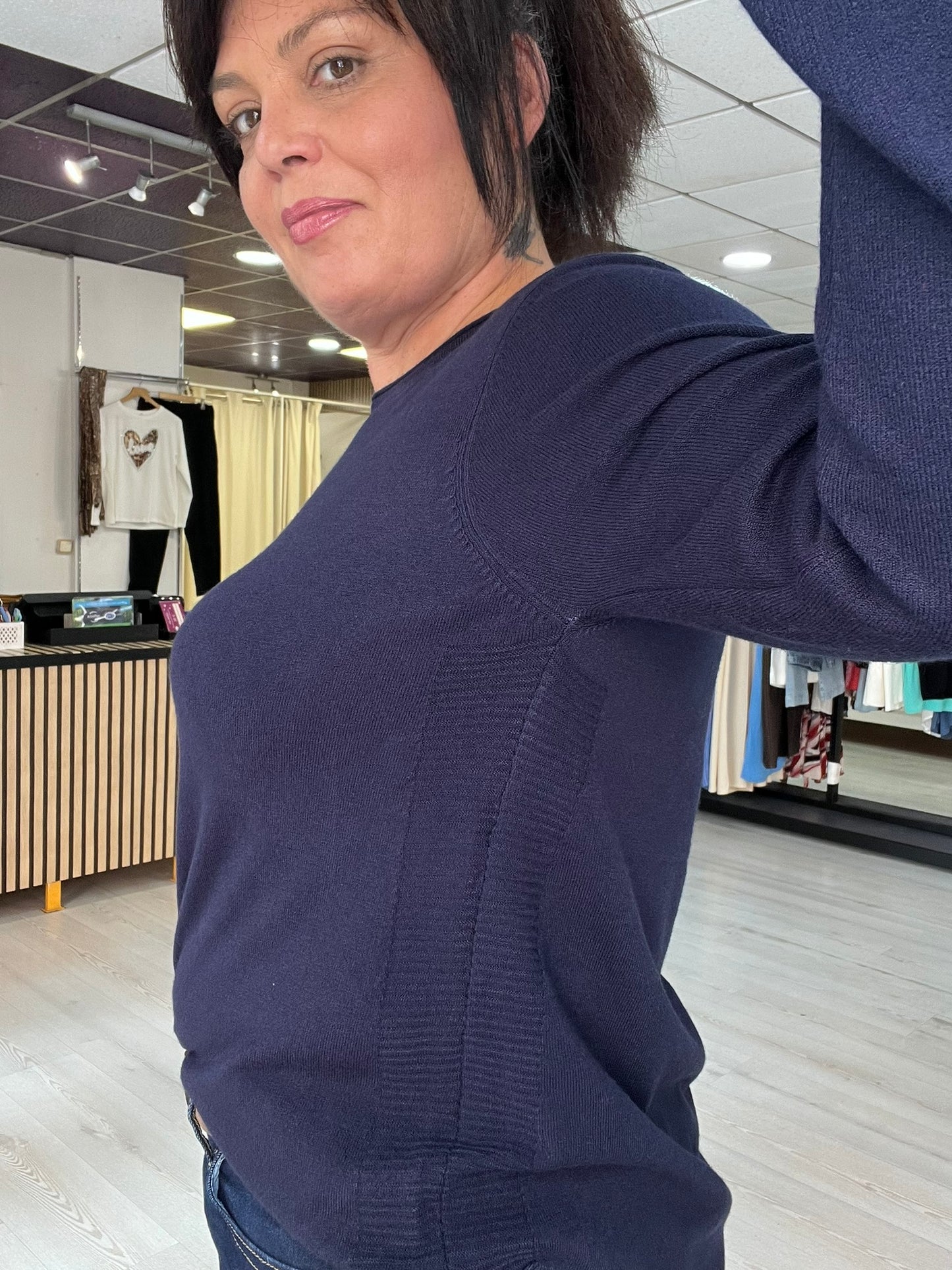 T-S/M.👉Jersey suave con aberturas laterales marino Siloa