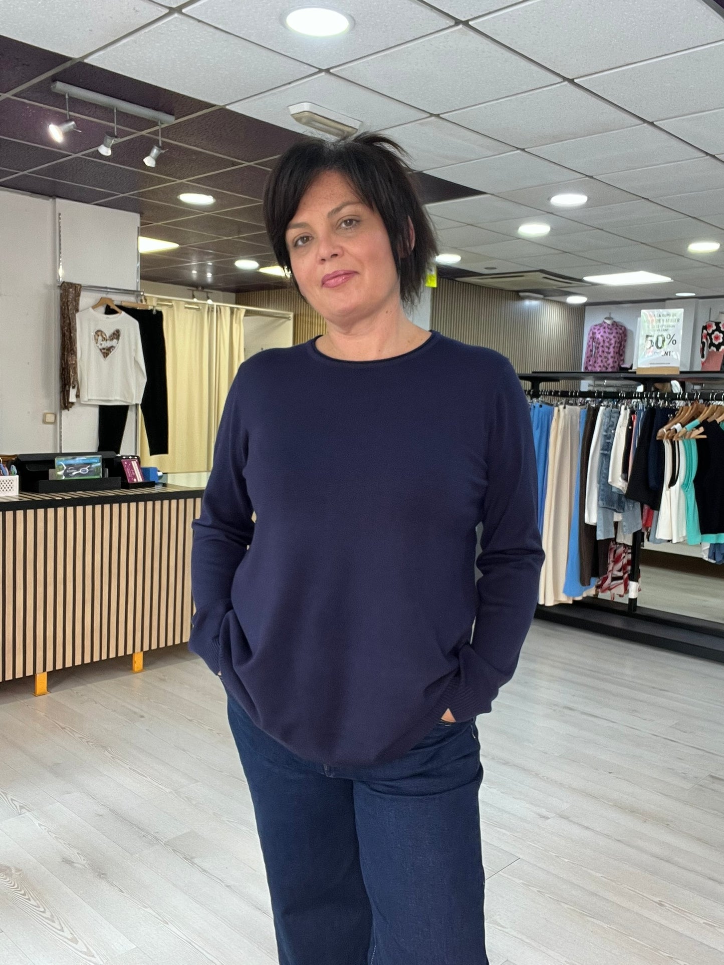 T-S/M.👉Jersey suave con aberturas laterales marino Siloa