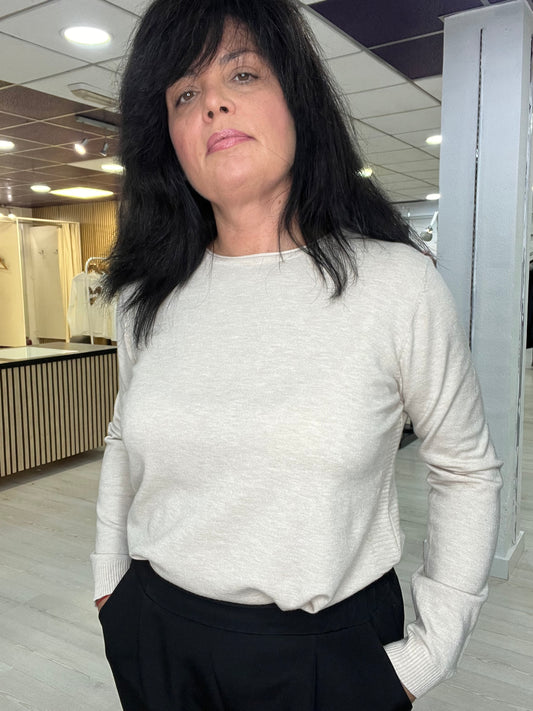 T-L/XL.👉Jersey suave con aberturas laterales beig Siloa