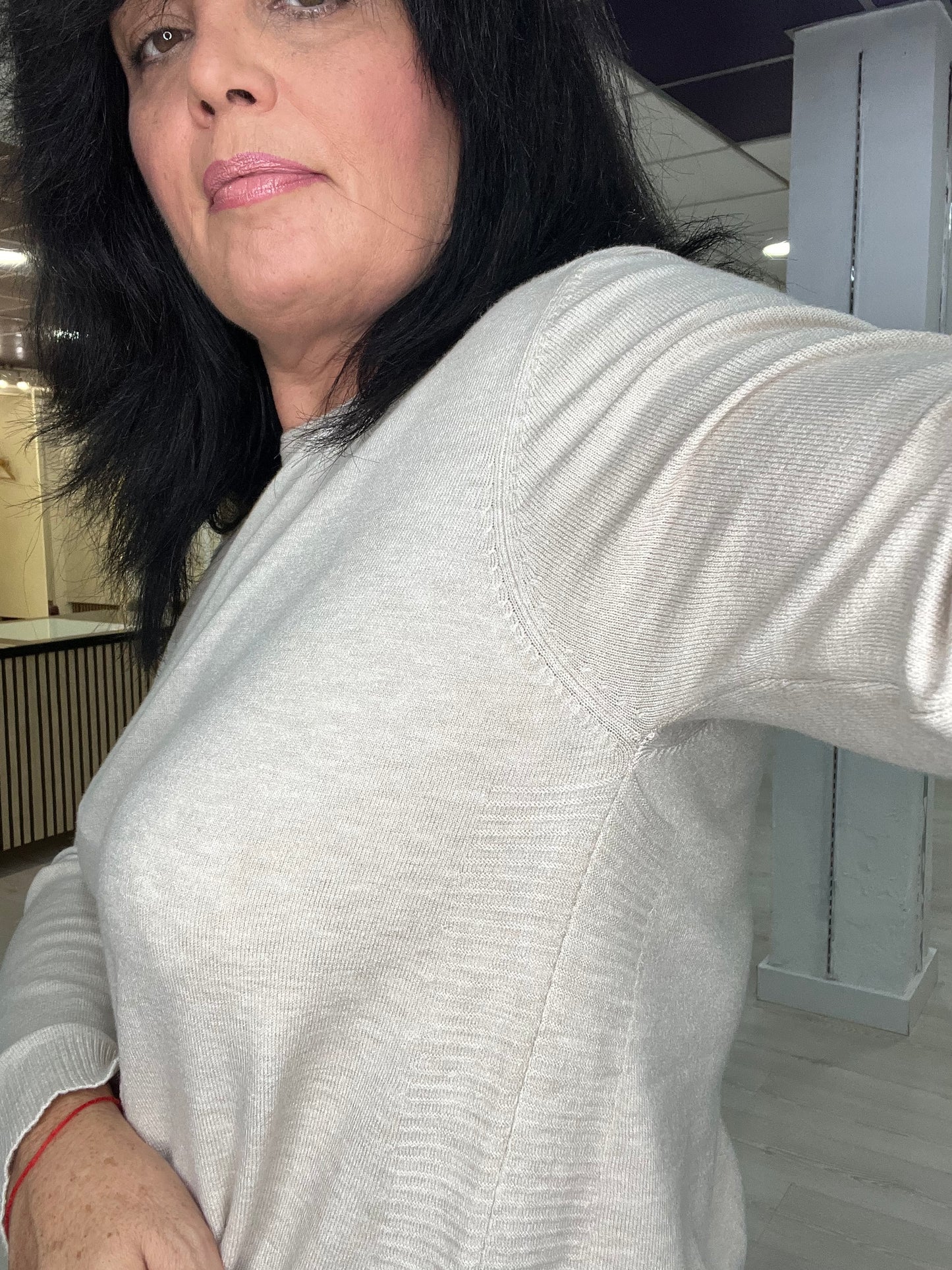 T-L/XL.👉Jersey suave con aberturas laterales beig Siloa