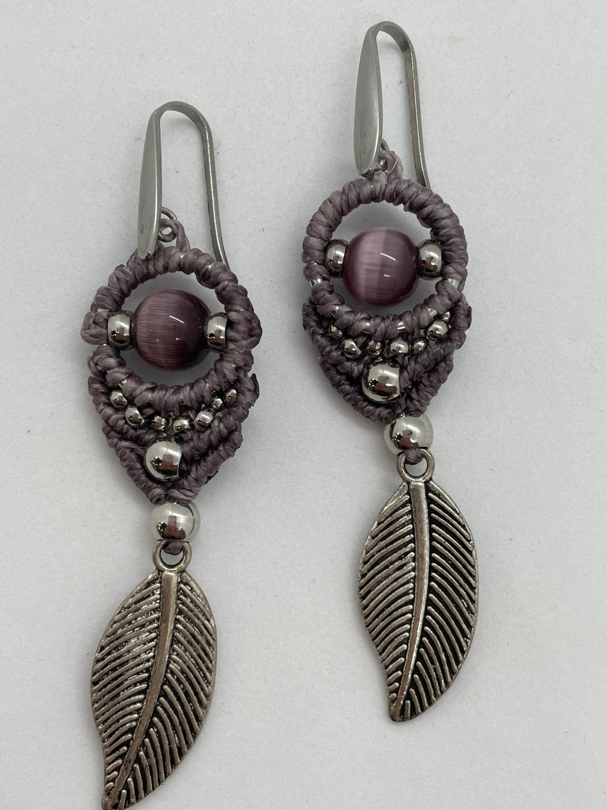 Pendientes micromacramé malva