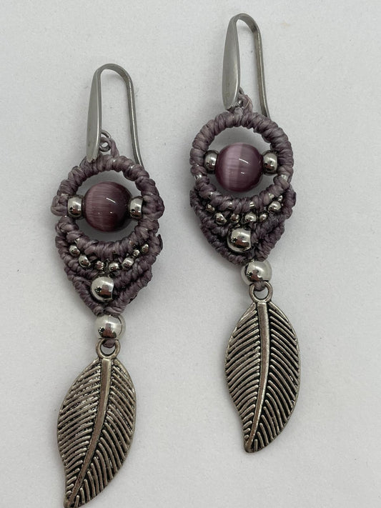 Pendientes micromacramé malva