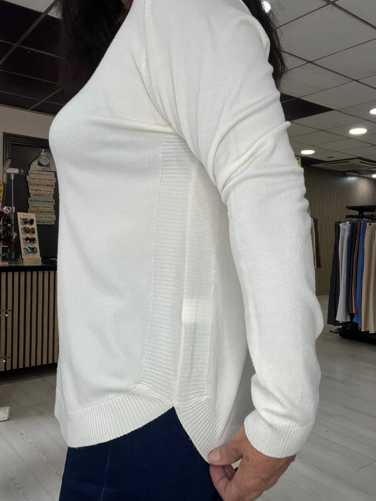 Jersey suave con aberturas laterales blanco Siloa