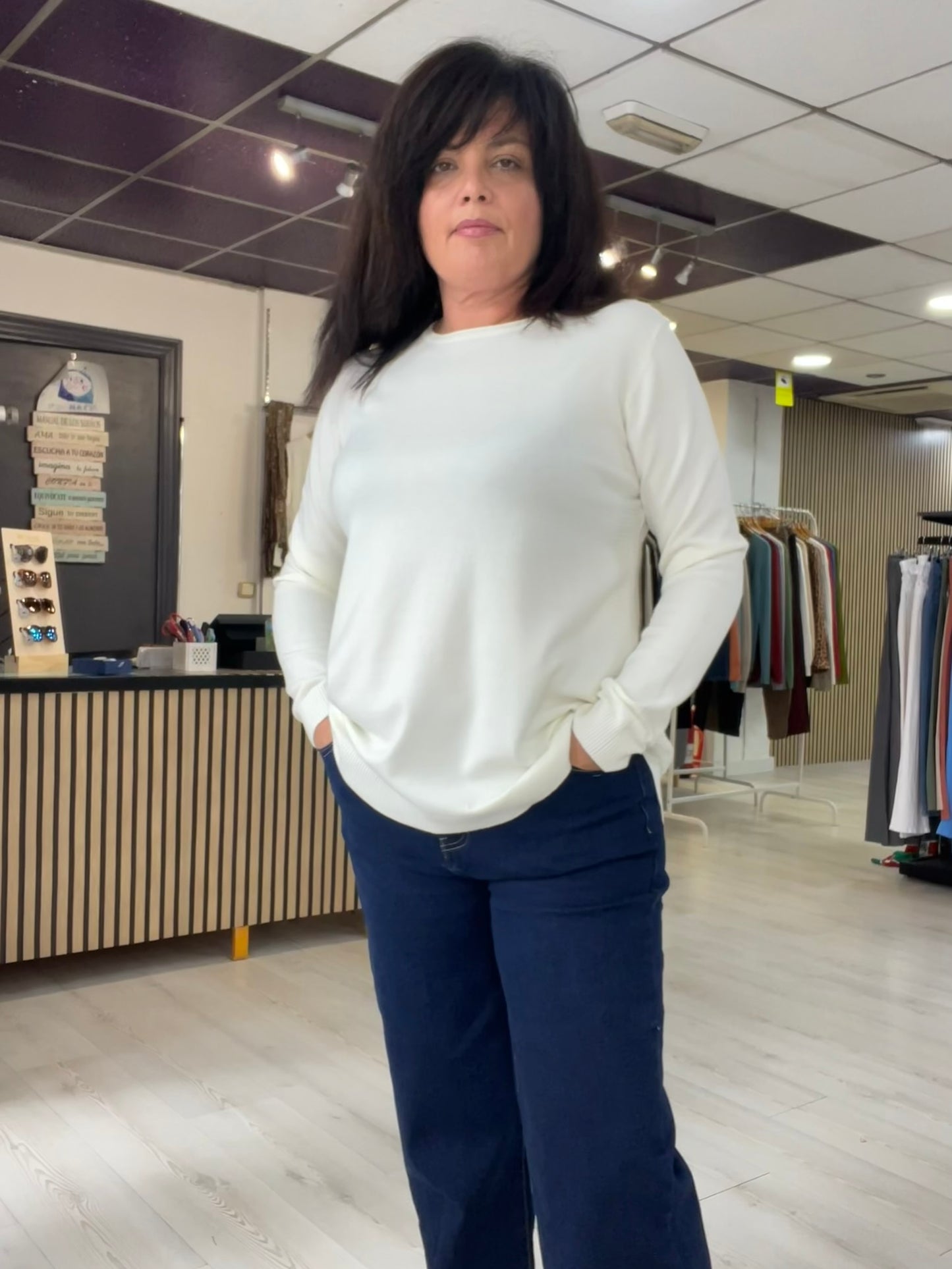 Jersey suave con aberturas laterales blanco Siloa