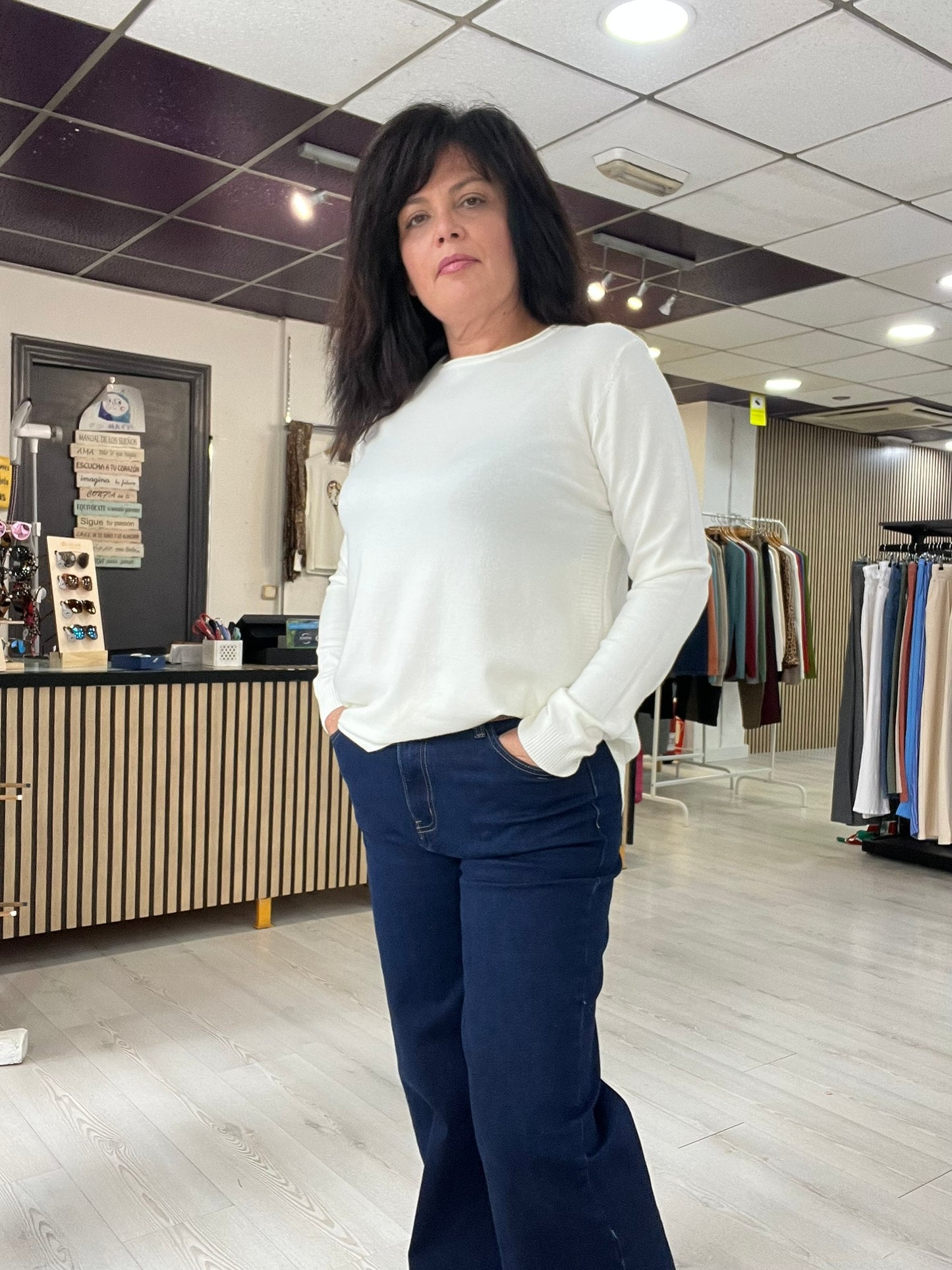 Jersey suave con aberturas laterales blanco Siloa