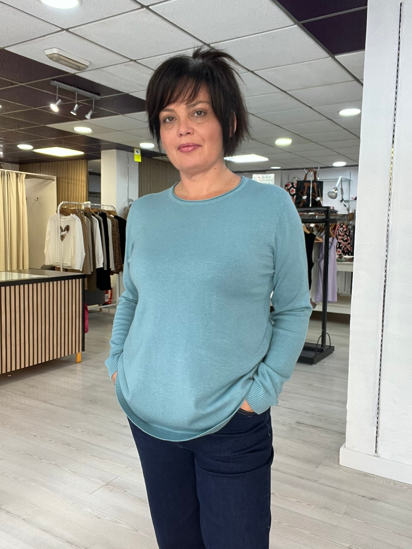 T-L/XL👉Jersey suave con aberturas laterales turquesa Siloa