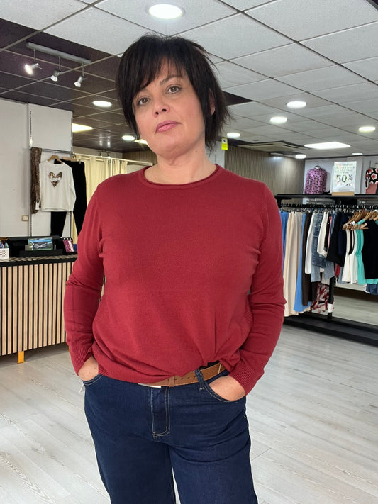 Jersey suave con aberturas laterales burdeos Siloa