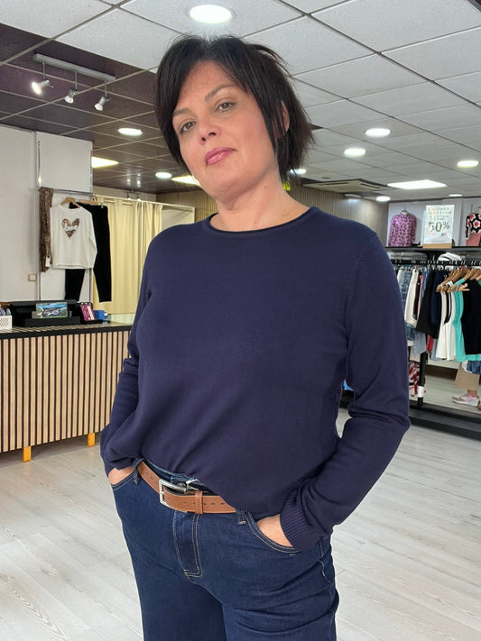 T-S/M.👉Jersey suave con aberturas laterales marino Siloa