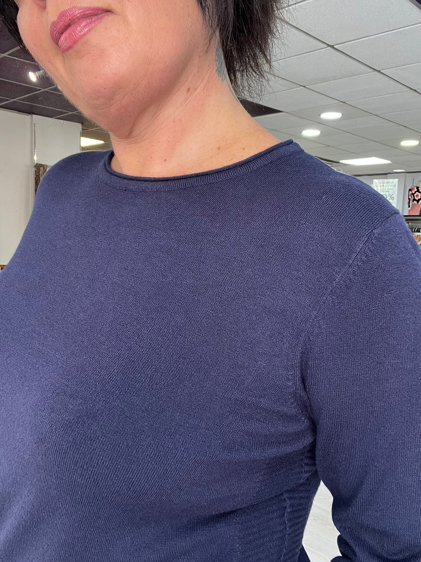 T-S/M.👉Jersey suave con aberturas laterales marino Siloa