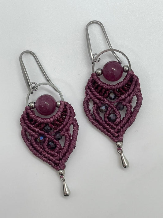 Pendientes micromacramé vino