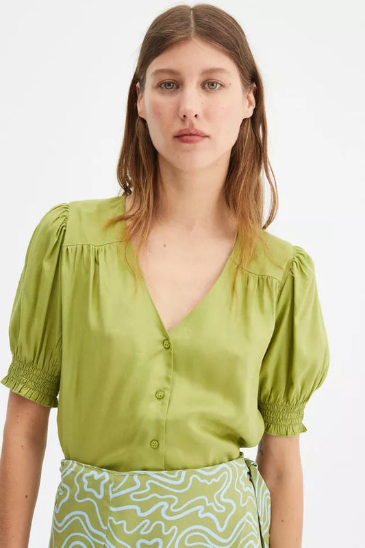 Camisa manga abullonada verde Suki